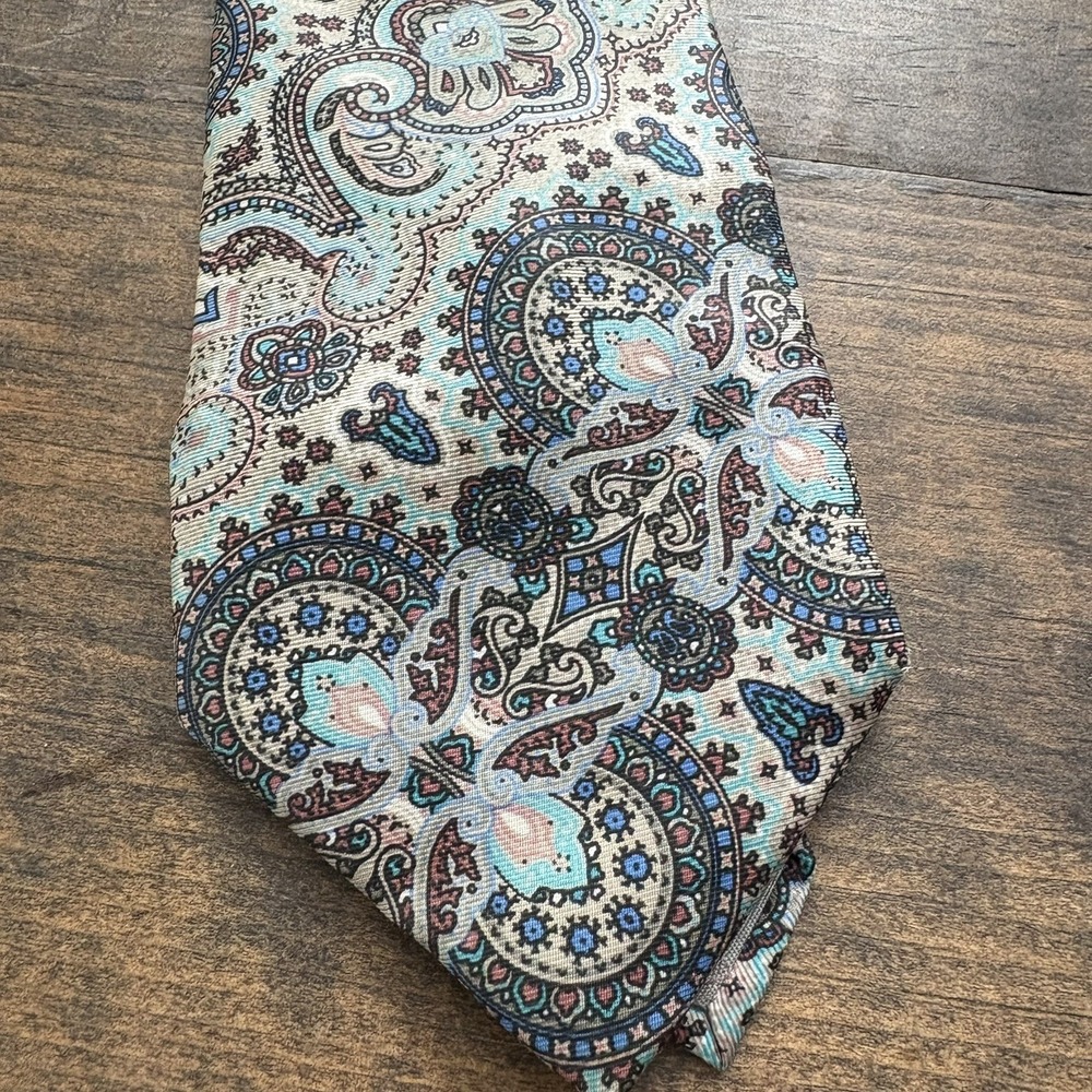 Christian Dior 100% Silk Paisley Men's Neck Tie Blue USA Made Vintage VTG - Picture 3 of 12